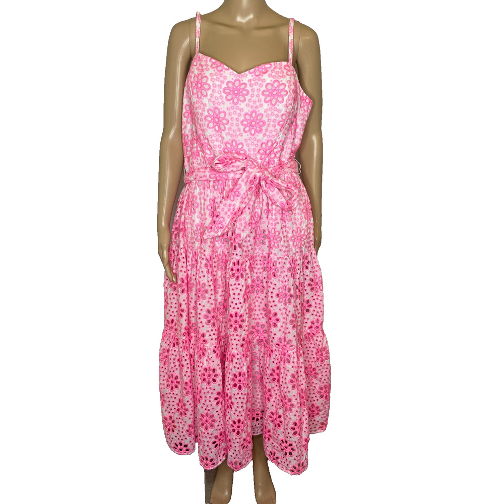 Lilly Pulitzer Pink Floral Eyelet Midi Dress